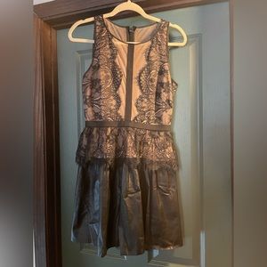 BCBG MaxAzria lace and vegan leather black dress